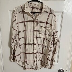 Cream and Brown Plaid Button Down Shirt